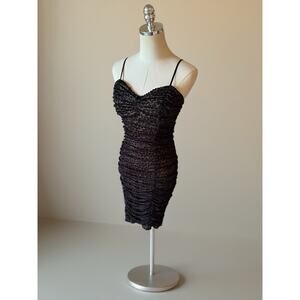 Vintage Y2K XOXO Leopard Print Ruched Bodycon Mini Dress Sheer Mesh USA Large
